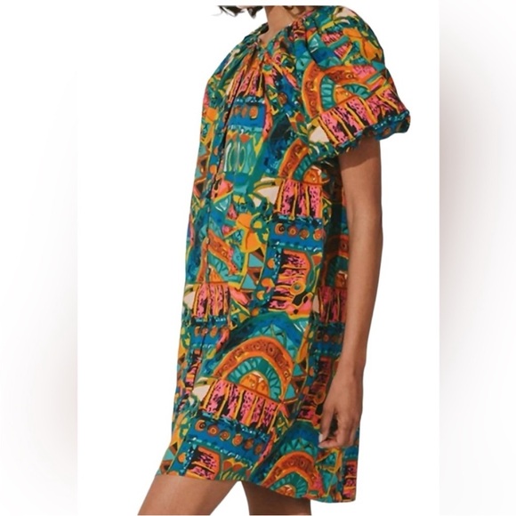 Cleobella Natia Mini Puff Sleeve dress in Paradiso Size Medium - Picture 2 of 5